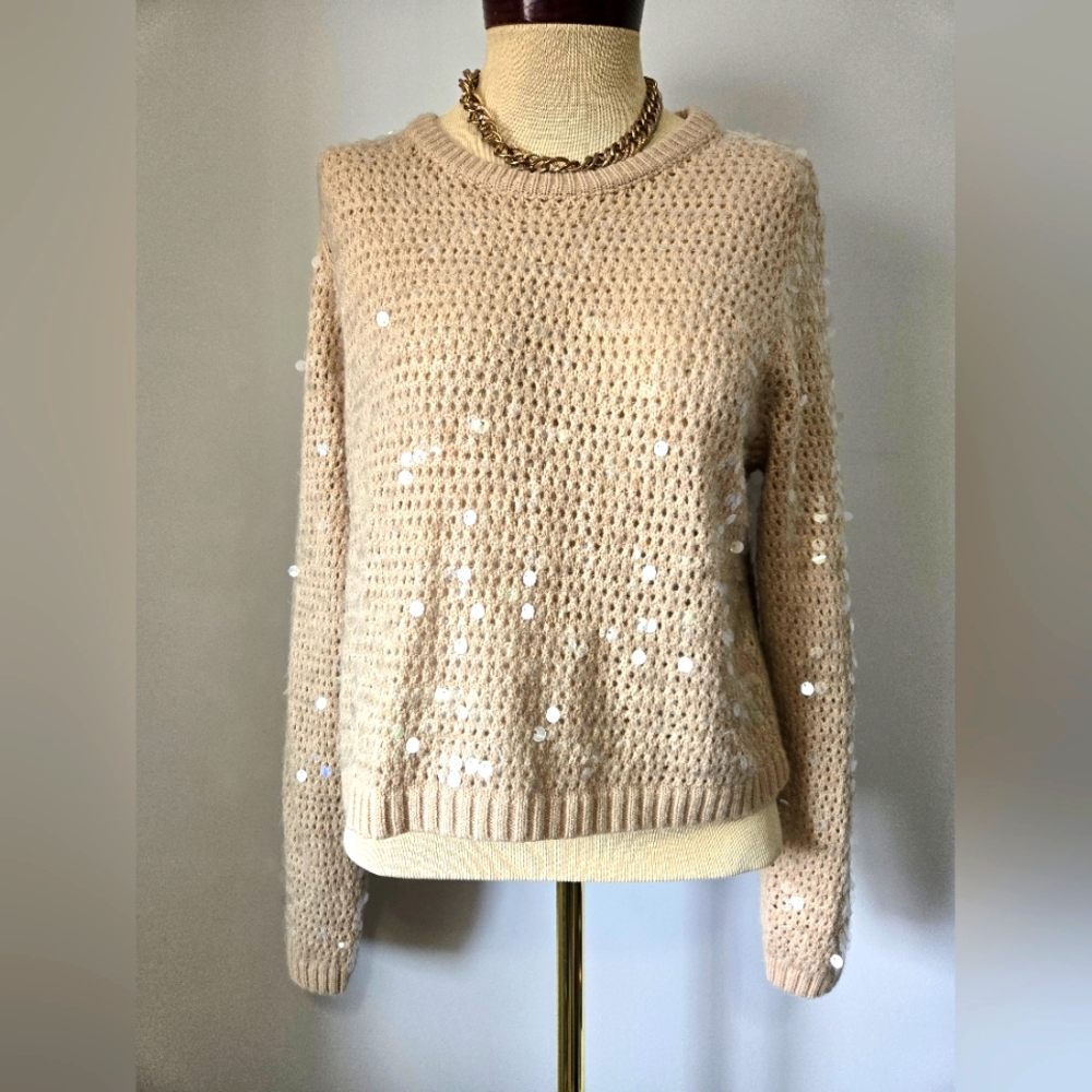 BAILEY 44 Beige Open Knit Sweater with Sequins. Size Large